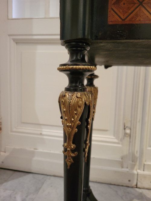 Small table in marquetry of various species and Napoleon II bronze