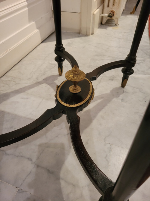 Small table in marquetry of various species and Napoleon II bronze