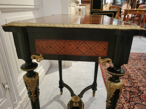 Small table in marquetry of various species and Napoleon II bronze