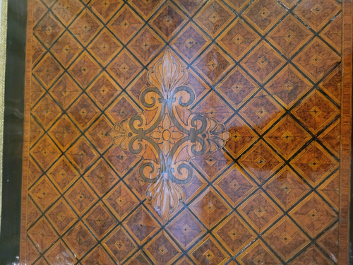 Small table in marquetry of various species and Napoleon II bronze