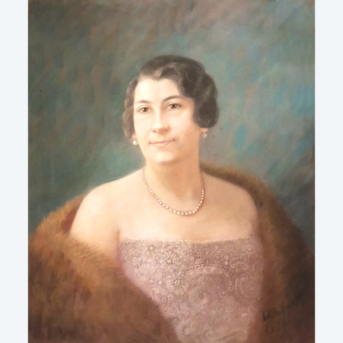 Pastellgemälde-Porträt einer Art-Deco-Frau, signiert von Adele Conty 1927