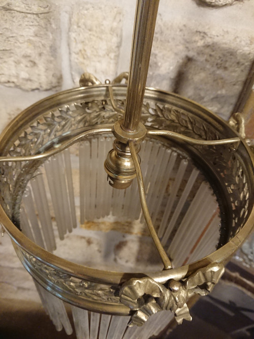 Bronzene Pendelleuchte und Sie sind in Art-Deco-Glas