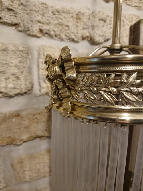 Bronzene Pendelleuchte und Sie sind in Art-Deco-Glas
