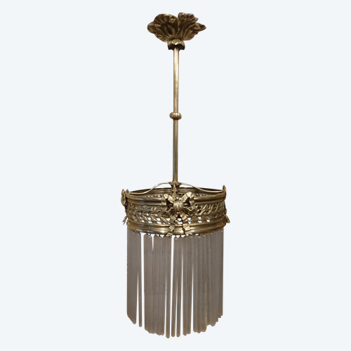 Bronzene Pendelleuchte und Sie sind in Art-Deco-Glas