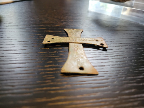 Processional cross of Byzantine iconoclasm in bronze with Greek inscriptions 7th - 8th century