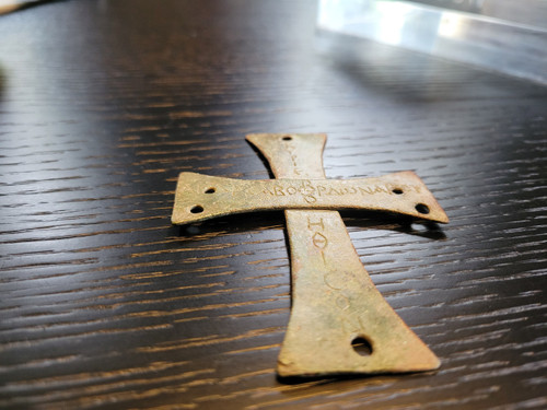 Processional cross of Byzantine iconoclasm in bronze with Greek inscriptions 7th - 8th century