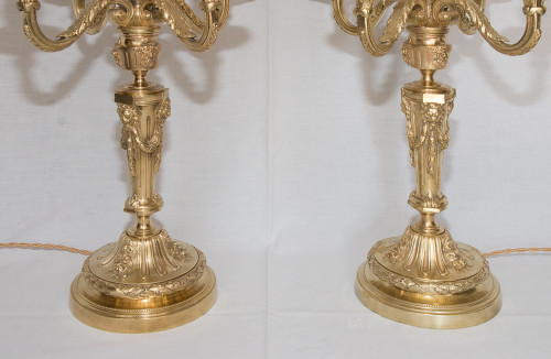 Paar vergoldete Bronzeleuchter aus der Zeit Napoleons III