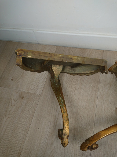 Coppia di consolle da parete dorate in stile veneziano