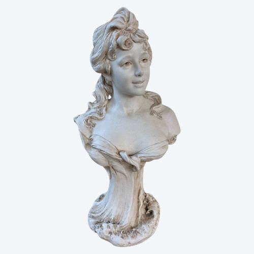 Statue buste de femme en porcelaine crème - Royal Dux (Bohème) - Art nouveau (1900)