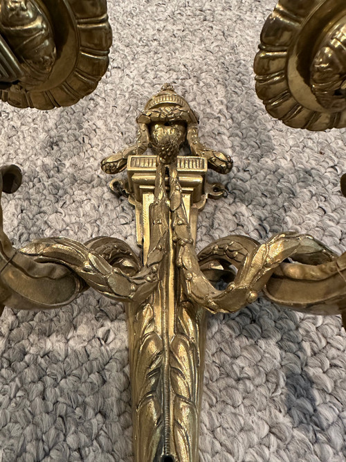 Paar Wandleuchter im Louis XVI-Stil aus vergoldeter Bronze
