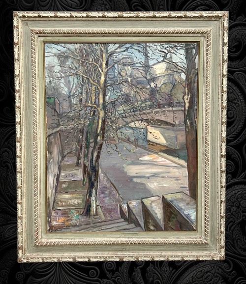GROSSES GEMÄLDE / ÖL AUF LEINWAND DATIERT 1965 / „QUAI DE MONTEBELLO IN PARIS“