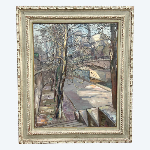 GROSSES GEMÄLDE / ÖL AUF LEINWAND DATIERT 1965 / „QUAI DE MONTEBELLO IN PARIS“