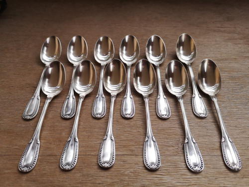 12 mocha spoons in solid silver neck brace goldsmith Emile Prost