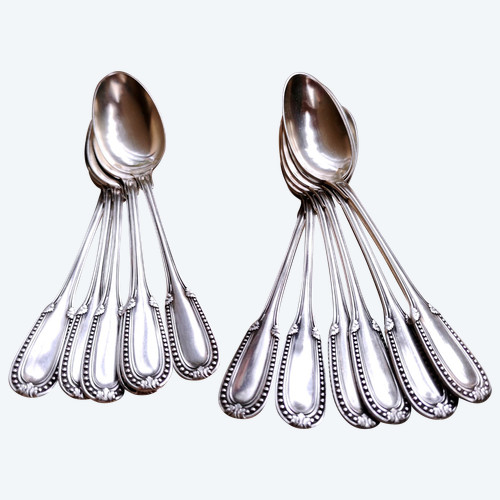 12 mocha spoons in solid silver neck brace goldsmith Emile Prost