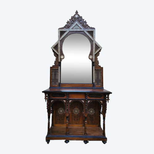 G Parvis, Console + Miroir En Marqueterie, XIXème Siècle
