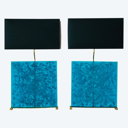 Lampes en résine fractale turquoise, années 80