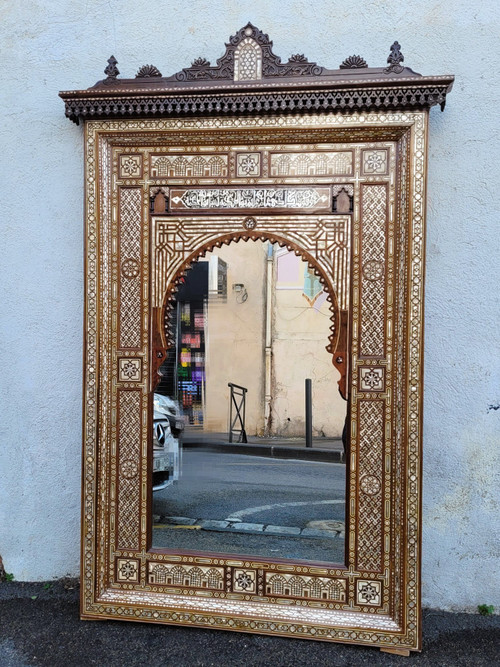 Grand Miroir Oriental En Marqueterie, XXème Siècle