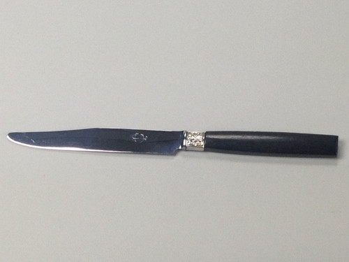 12 Table knives black handle with silver ferrules