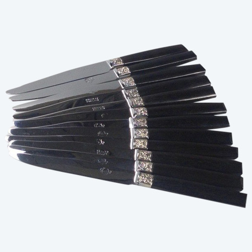 12 Table knives black handle with silver ferrules