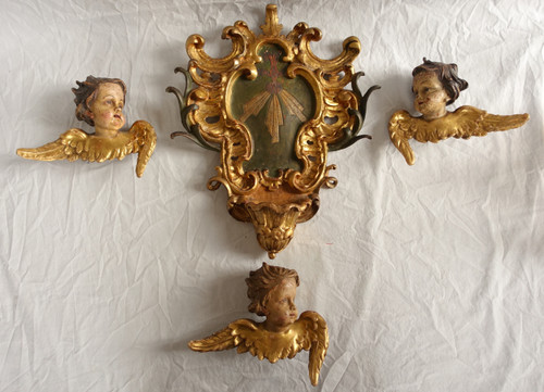 Carved wooden stoup, gilded with gold leaf and silvered, Louis XV period - 18th century