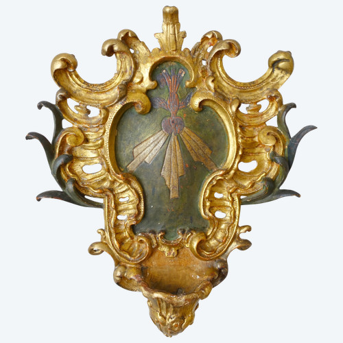 Carved wooden stoup, gilded with gold leaf and silvered, Louis XV period - 18th century