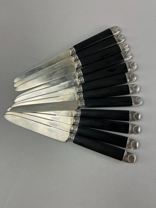 12 Fruit knives silver blade ebony handle