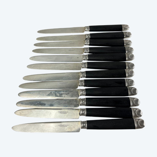 12 Fruit knives silver blade ebony handle