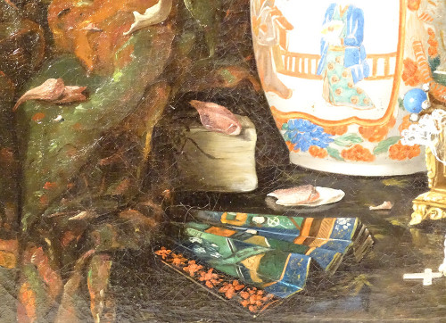 Große HST Georges Deully Stillleben Pfingstrosen Vase Schmuckschatulle 1876