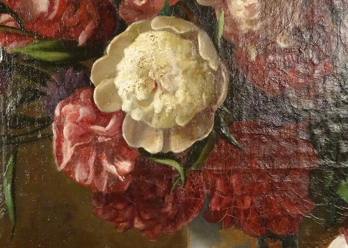 Große HST Georges Deully Stillleben Pfingstrosen Vase Schmuckschatulle 1876