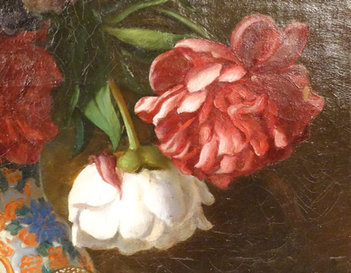 Große HST Georges Deully Stillleben Pfingstrosen Vase Schmuckschatulle 1876