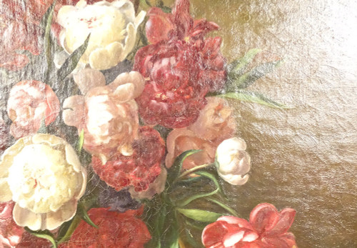 Große HST Georges Deully Stillleben Pfingstrosen Vase Schmuckschatulle 1876