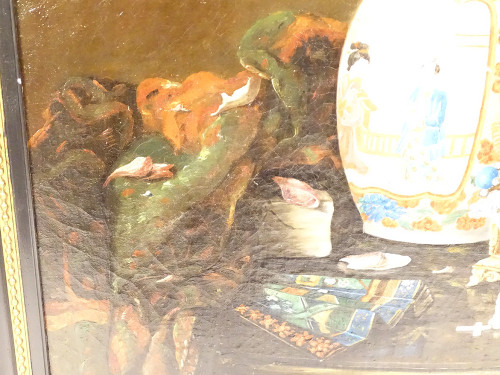 Große HST Georges Deully Stillleben Pfingstrosen Vase Schmuckschatulle 1876