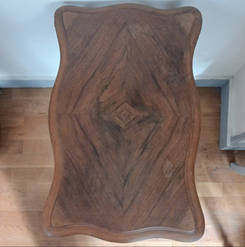Art Nouveau work - walnut saddle table with spacer - circa 1900