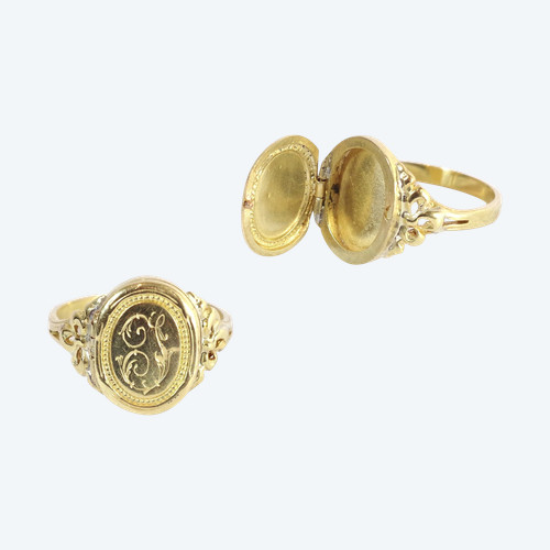 Anello con sigillo segreto "I" in oro 18k, anello con sigillo, anello per uomo e donna, anello di apertura, 