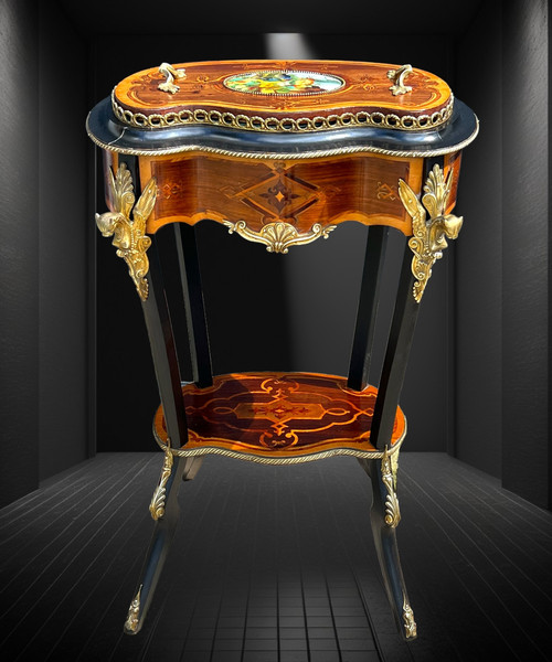 FIORIERA PERIODO DI NAPOLEONE III IN TARSI E LEGNO Annerito DECORATO CON BRONZO