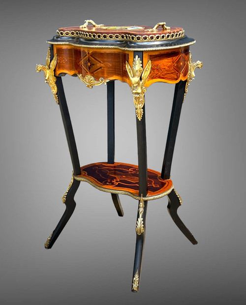 FIORIERA PERIODO DI NAPOLEONE III IN TARSI E LEGNO Annerito DECORATO CON BRONZO