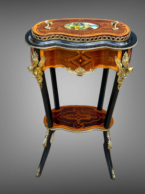 FIORIERA PERIODO DI NAPOLEONE III IN TARSI E LEGNO Annerito DECORATO CON BRONZO