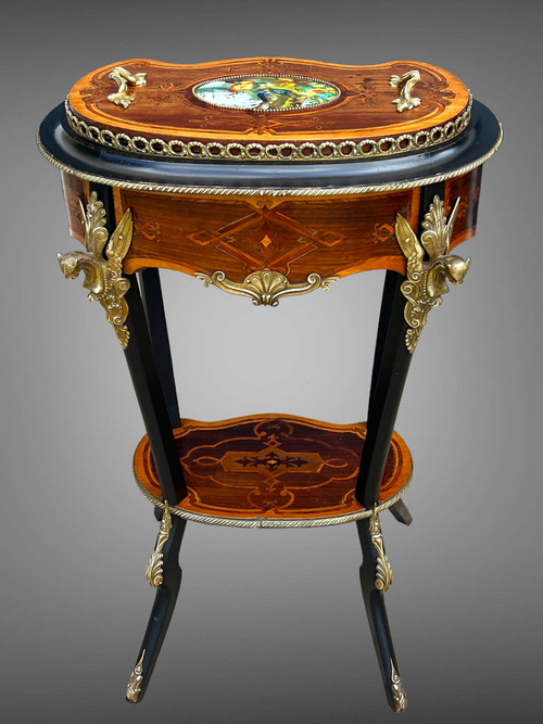 FIORIERA PERIODO DI NAPOLEONE III IN TARSI E LEGNO Annerito DECORATO CON BRONZO