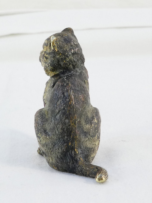 WIEN Bronze Kleine sitzende Katze signiert GESCHUTZ