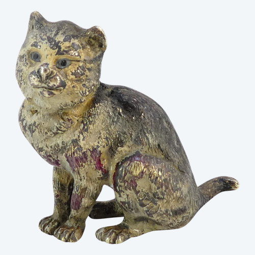 WIEN Bronze Kleine sitzende Katze signiert GESCHUTZ