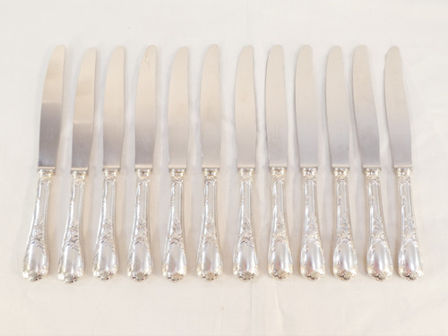 CHRISTOFLE 12 Coltelli grandi in metallo argentato modello MARLY lama in acciaio inox