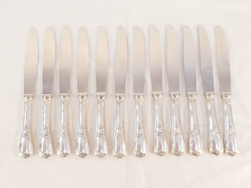 CHRISTOFLE 12 Coltelli grandi in metallo argentato modello MARLY lama in acciaio inox
