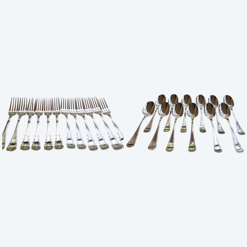 12 art deco dessert cutlery Alfénide goldsmiths (Christofle hallmarks)