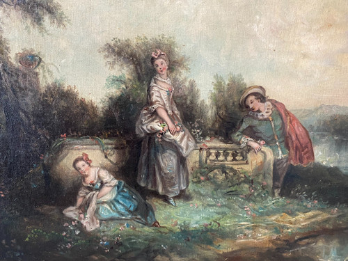 Scena galante seguace di Watteau, Scuola francese del XIX secolo