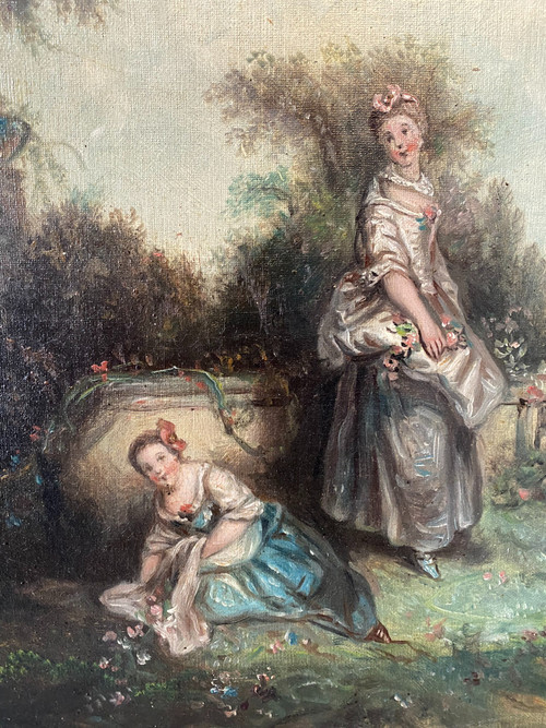 Scena galante seguace di Watteau, Scuola francese del XIX secolo