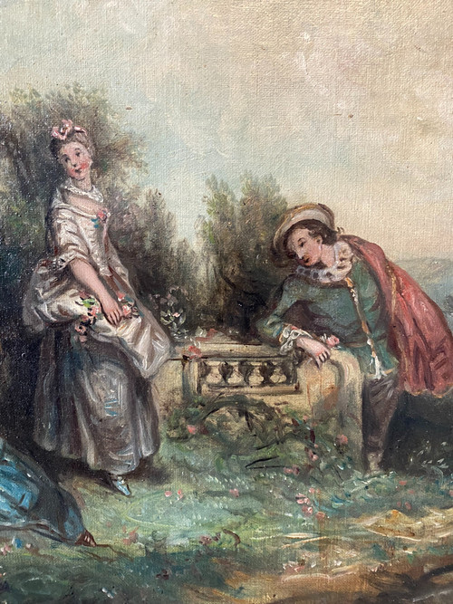 Scena galante seguace di Watteau, Scuola francese del XIX secolo