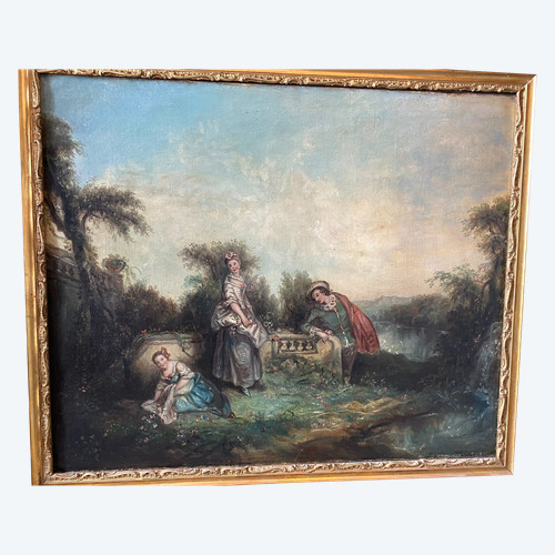 Scena galante seguace di Watteau, Scuola francese del XIX secolo