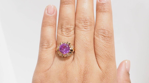 Bague fleur vintage en or rose et spinelle rose 