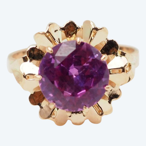 Bague fleur vintage en or rose et spinelle rose 