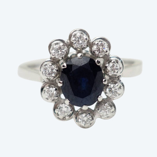 Anello Margherita in oro bianco, zaffiro e diamanti 